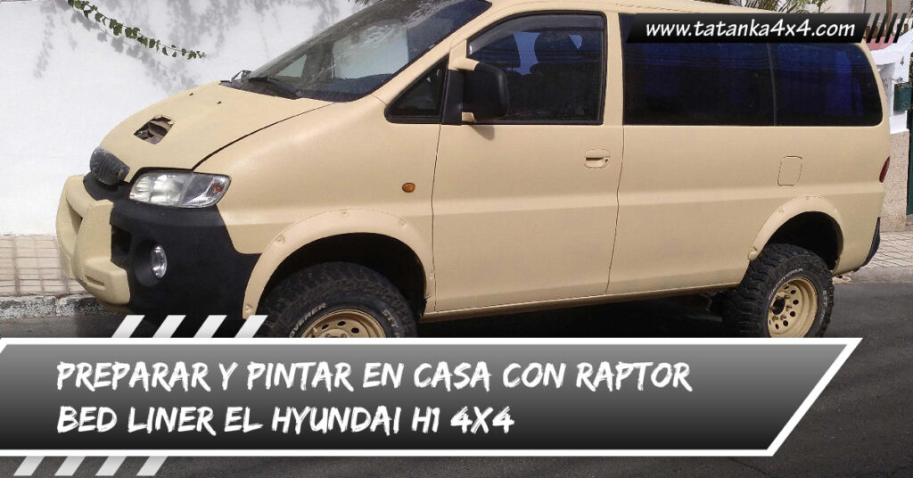 Hyundai h1 4x4 autocaravana pintado con revestimiento raptor bed liner, color desert tan nato, ral 1001