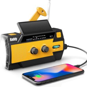 Raddy SW3 Radio Dinamo con Ricarica Manuale Powerbank da 4000mAh Radio FMAM Portatile di Emergenza ad Solare con Torcia, Allarme SOS per Campeggio ed Escursioni, terremoto e blackout